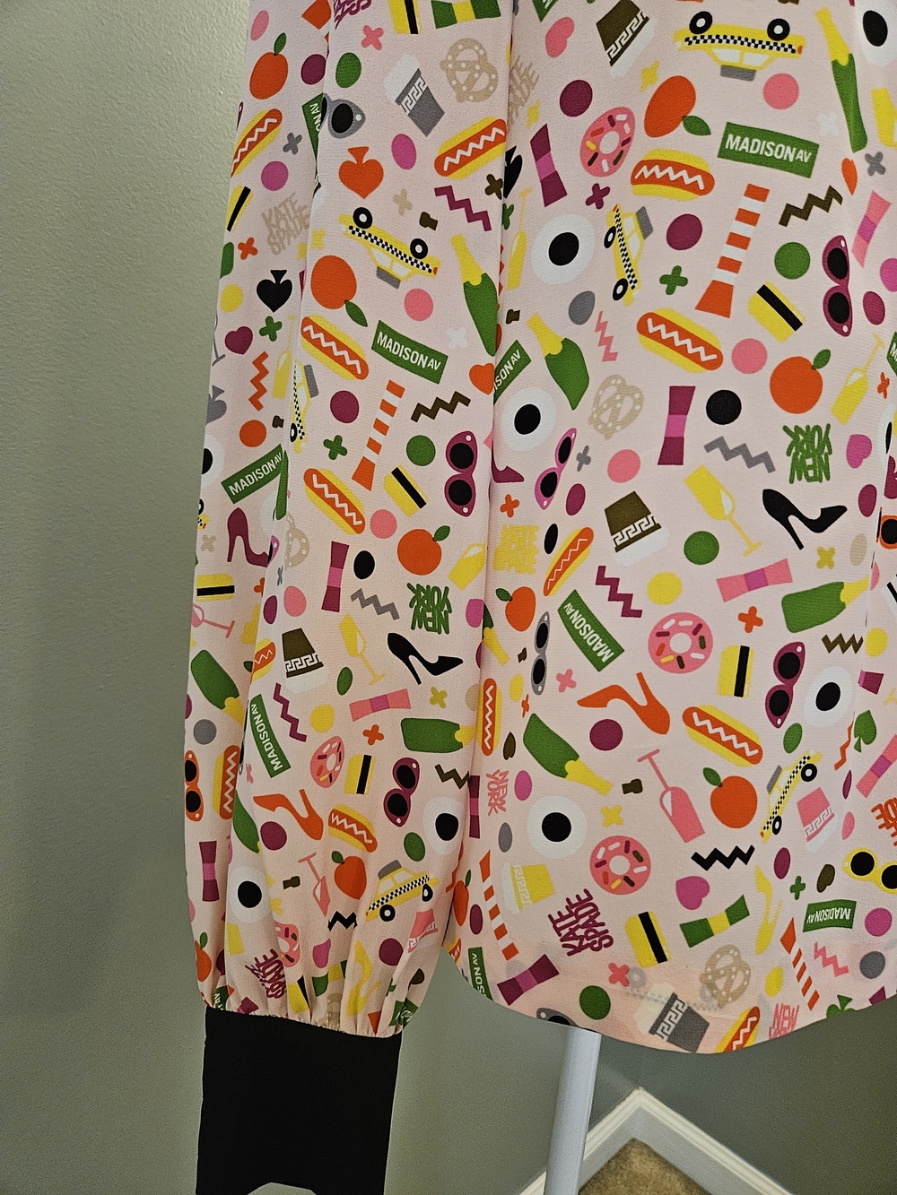Kate Spade NY Pink Multicolor Graphic Long-Sleeve Silk Blouse with Collar Size 8 - Picture 10 of 15